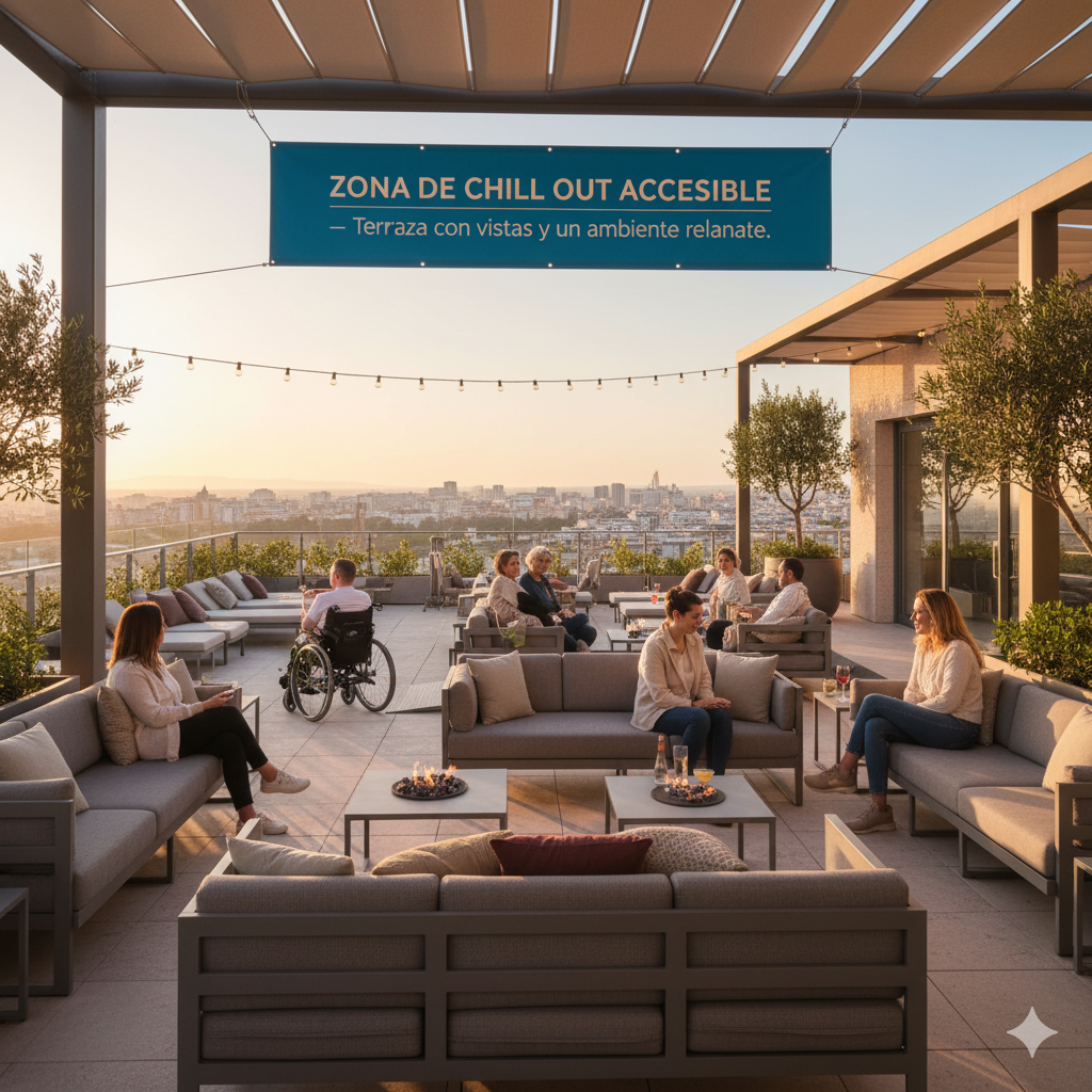 Terraza al aire libre con mobiliario adaptado