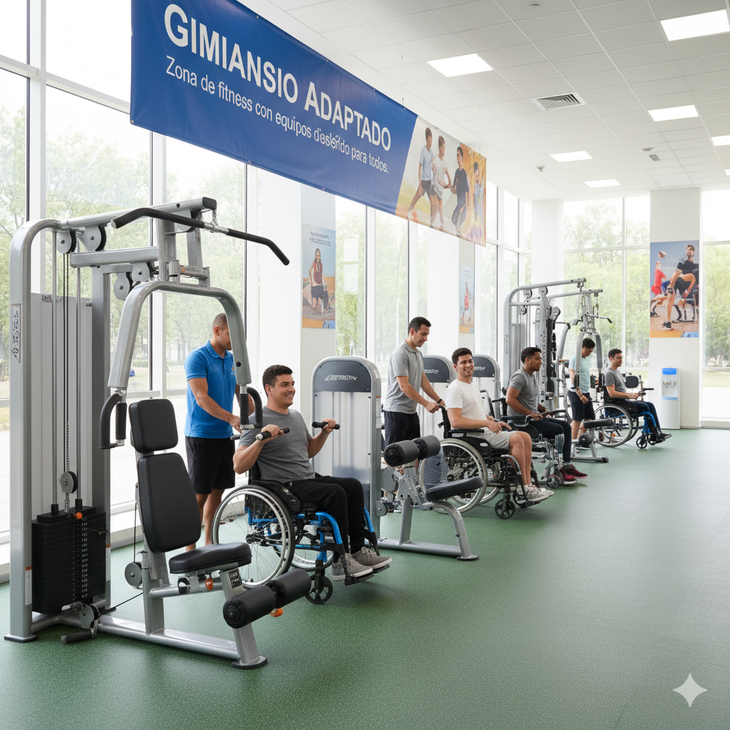 Gimnasio accesible con máquinas adaptadas