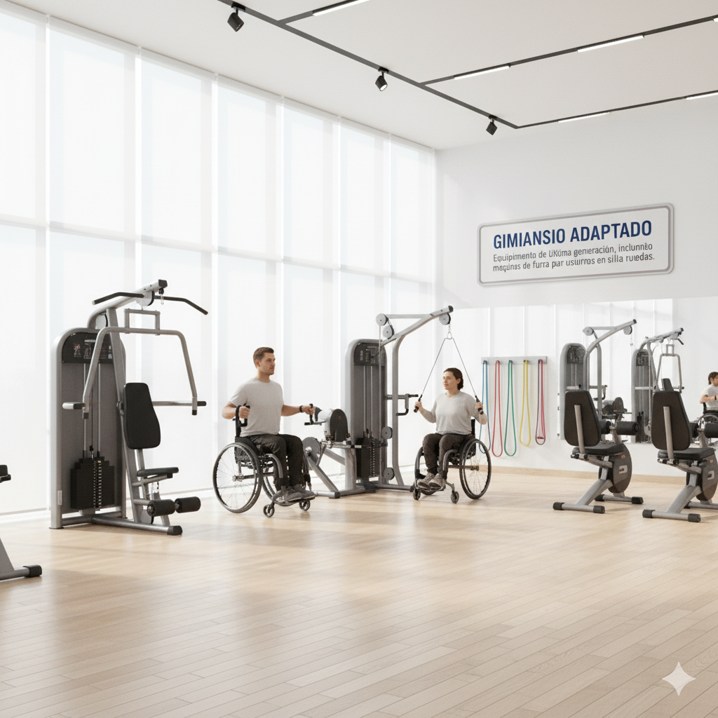 Gimnasio con máquinas adaptadas