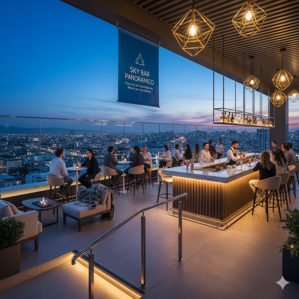 Barra de cócteles moderna en la terraza del hotel