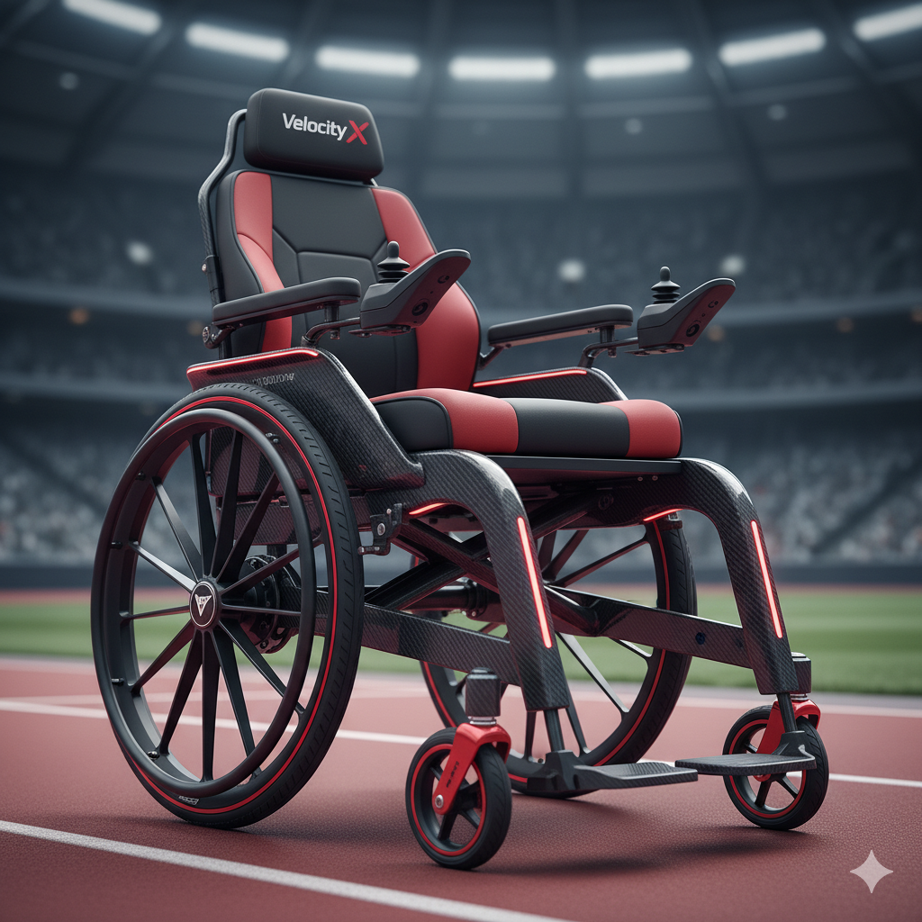 Silla de ruedas eléctrica deportiva con acabados en carbono